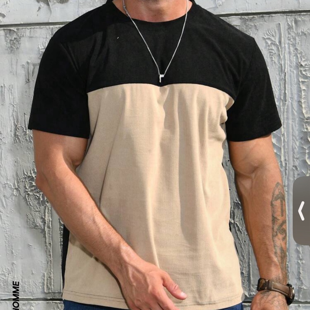 Tan and black shirt